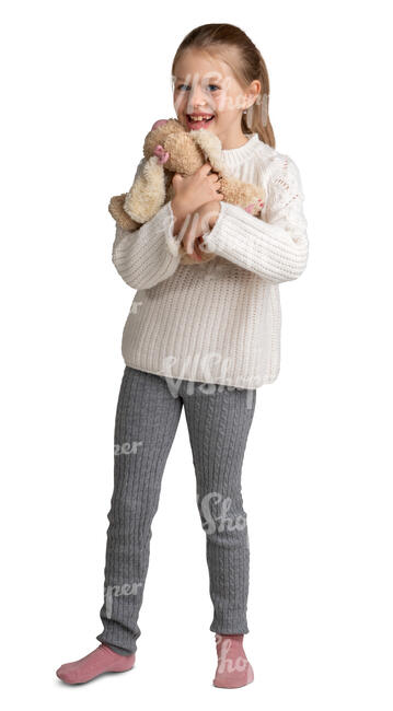 little girl with her toy standing