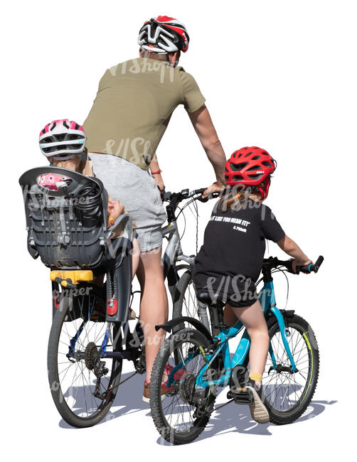father with two daughters biking