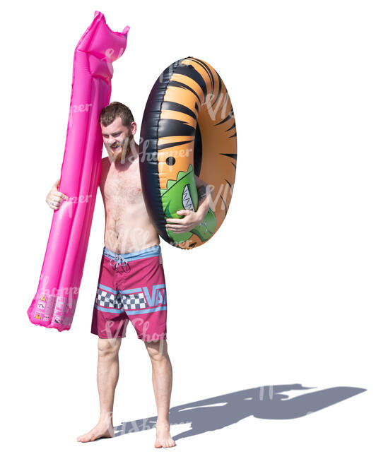 man with two floaties standing 