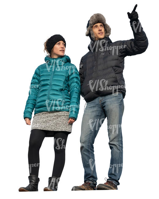 man and woman standing higher up and looking at smth