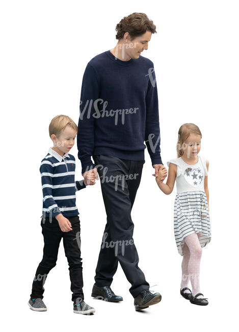 man and two kids walking