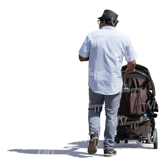 man pushing a baby stroller