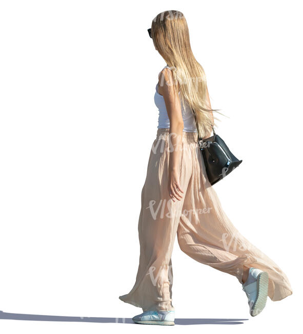 long-haired woman walking