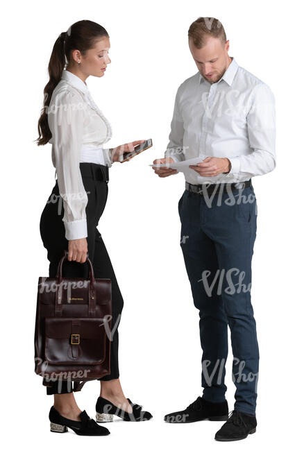 two office workers standing and talking