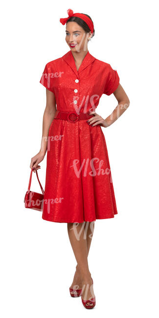 woman in a vintage red dress standing