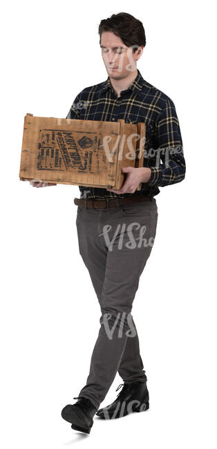 man carrying a wooden box