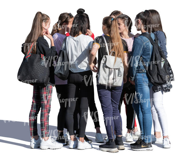 group of teenage girls standing and talking