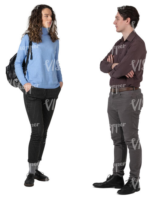 man and woman standing and talking