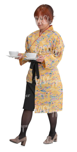 asian waitress bringing tea