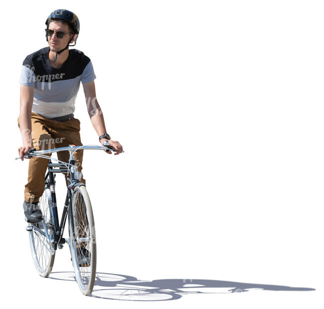 young man with a helmet riding a bike
