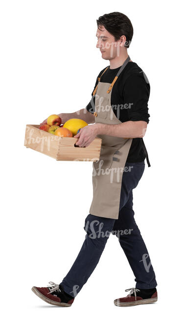 man carrying a box of fruits