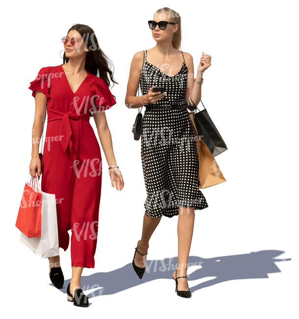 two women with shopping bags walking