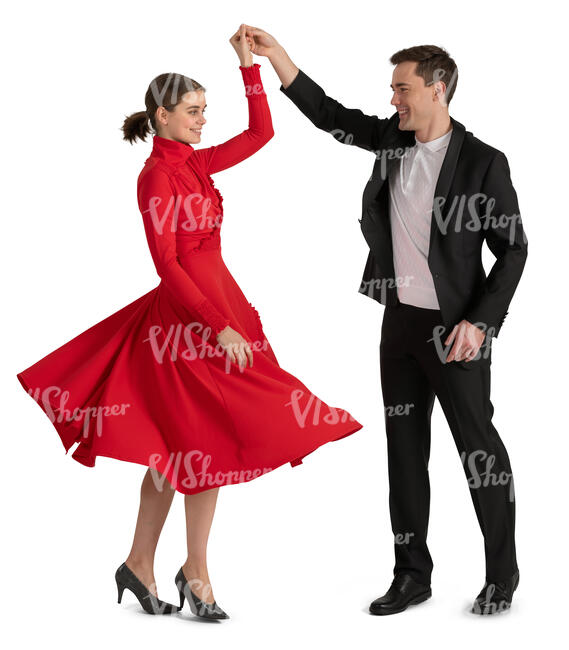 man and woman dancing happily