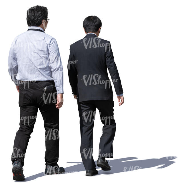 two asian businessmen walking