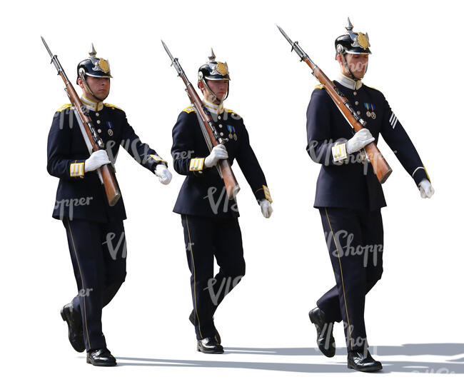 three national guard soldiers marching