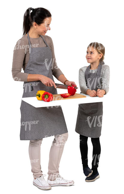 mother and daughter cooking in the kitchen