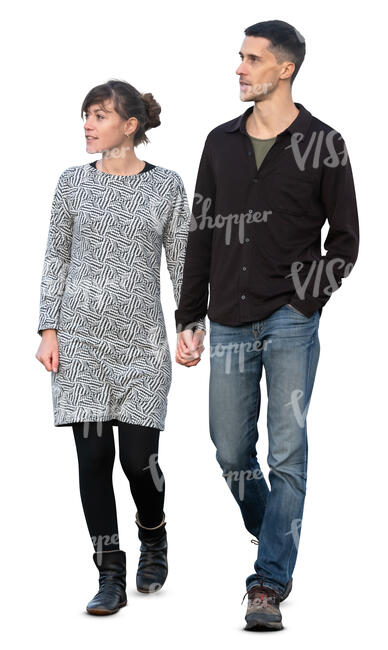 young man and woman walking hand in hand