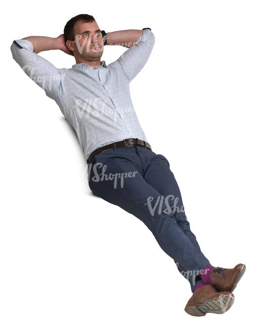 man sitting and leaning comfortably back on the backrest