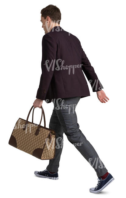 man with a bag walking hastily