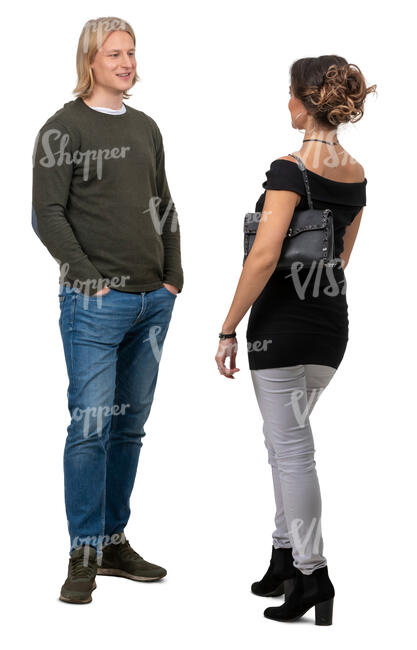 man and woman standing and talking