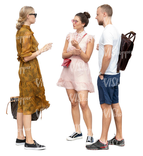 group of three young people talking