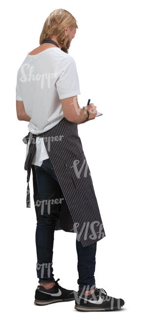 young male waiter standing and taking an order