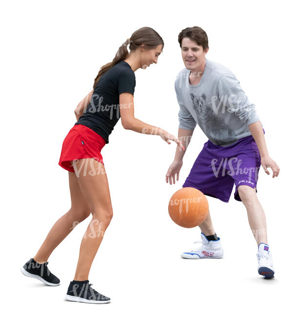 man and woman playing basketball