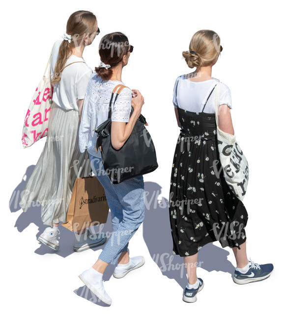 three women walking seen from above