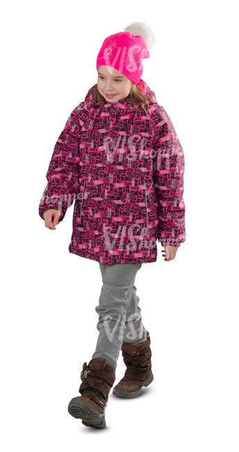 cut out little girl in winter jacket walking