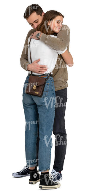 man and woman hugging