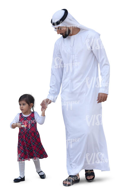 arab man walking with her little daughter