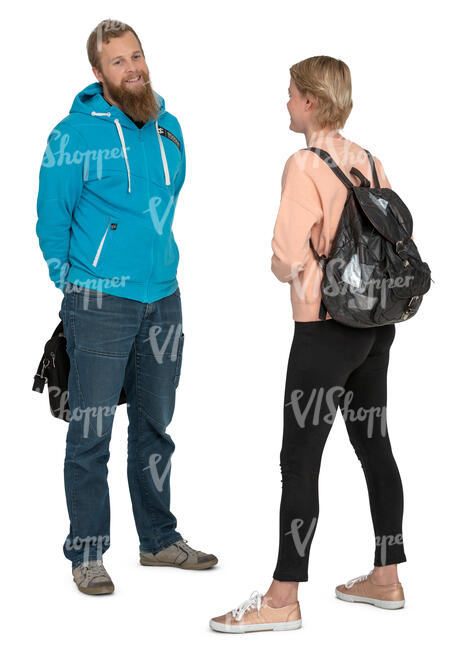 man and woman standing and talking