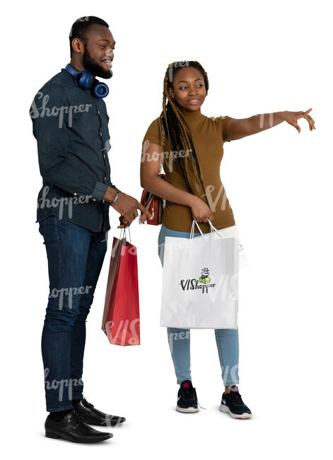 black man and woman with shopping bags standing and talking