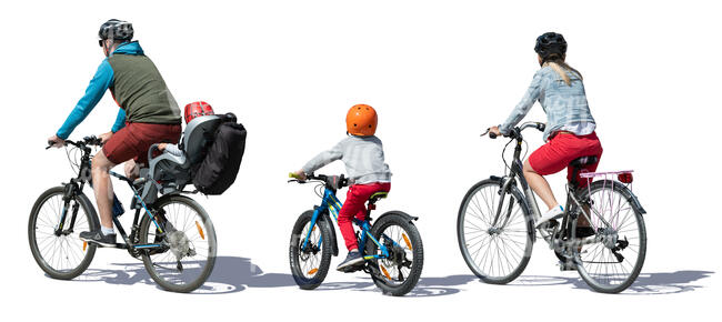 family of four riding on bicycles