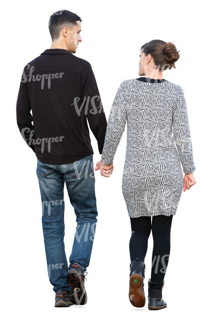 couple walking hand in hand on a shady day