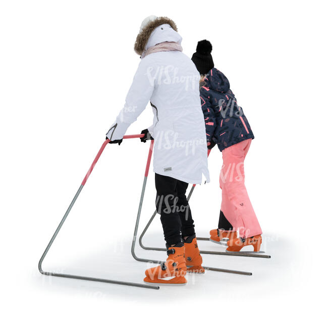 mother and daughter learning to skate