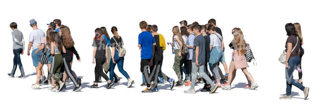 large group of teenagers walking