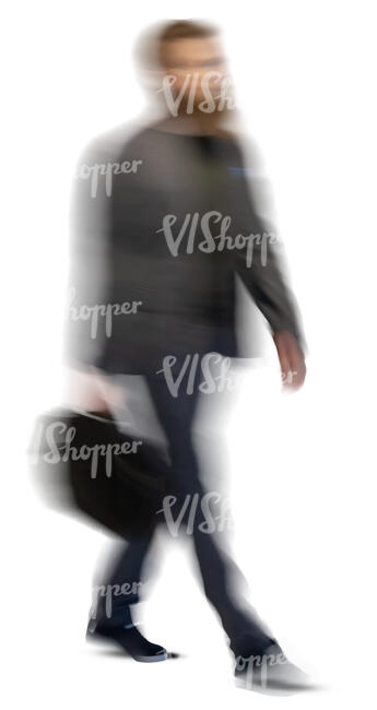 motion blur image of a man with a bag walking