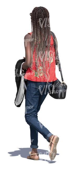 young black woman with long braided hair walking