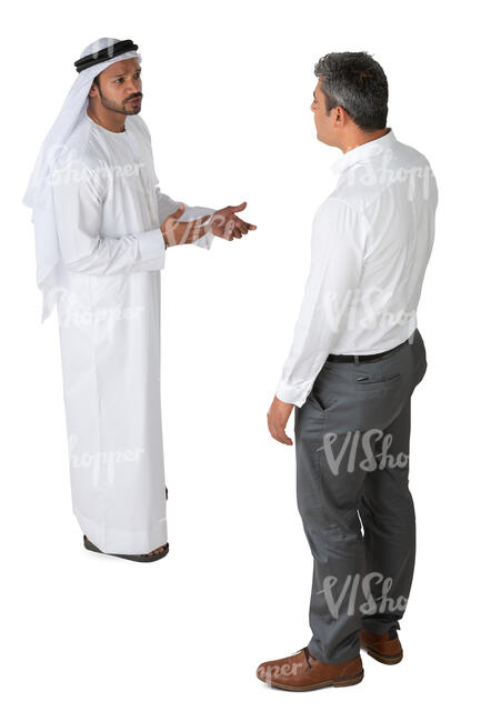 arab man talking to an european businessman seen from above