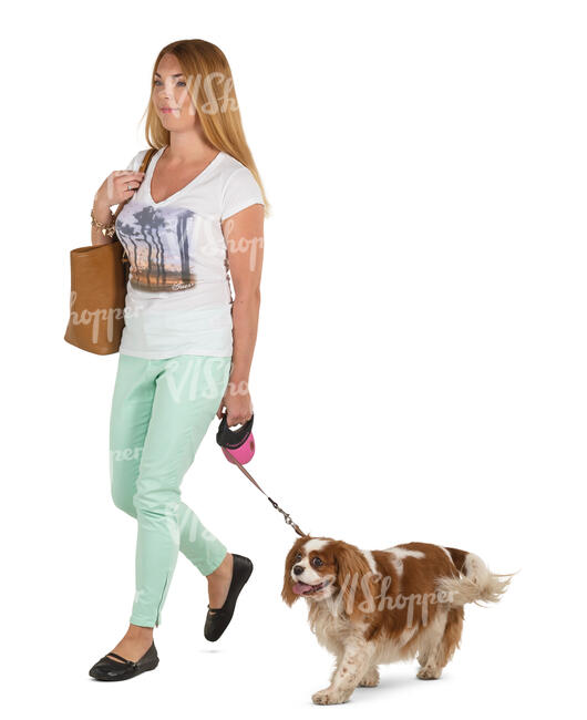 young woman with a dog walking