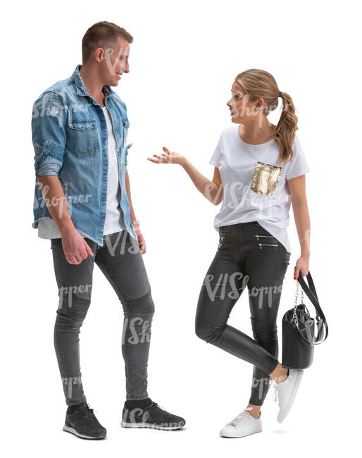 two young people standing and talking