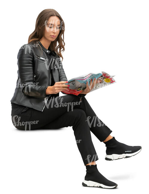 woman sitting and reading a magazine