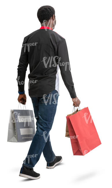 black man with many shopping bags walking