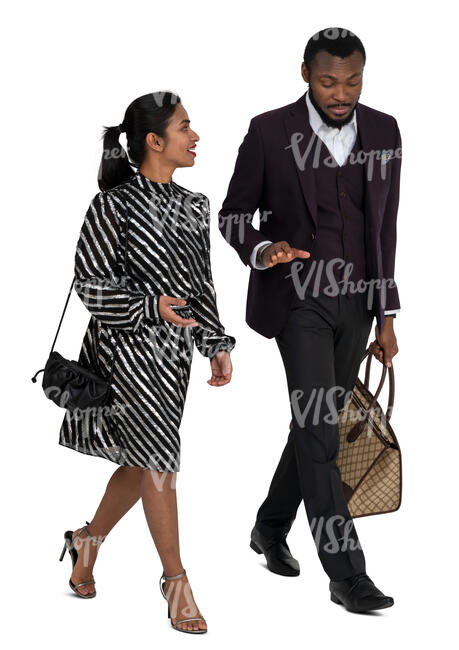 black man and indian woman walking and talking