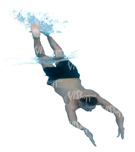 man diving under water