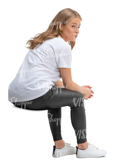 young woman sitting leaning forward
