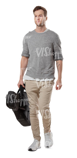 man carrying a guitar bag