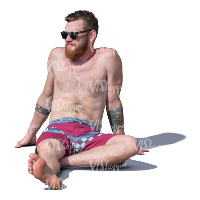 man sitting and sunbathing