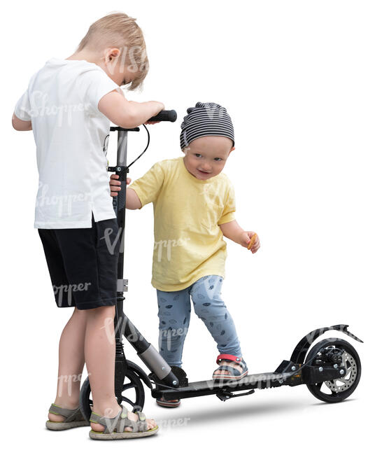 two boys with scooter playing
